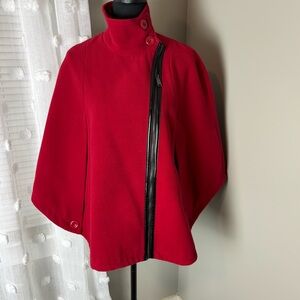 Via Spiga Red Bold Red Funnel Neck Cape Jacket with Asymmetrical Zipper Size S/M
